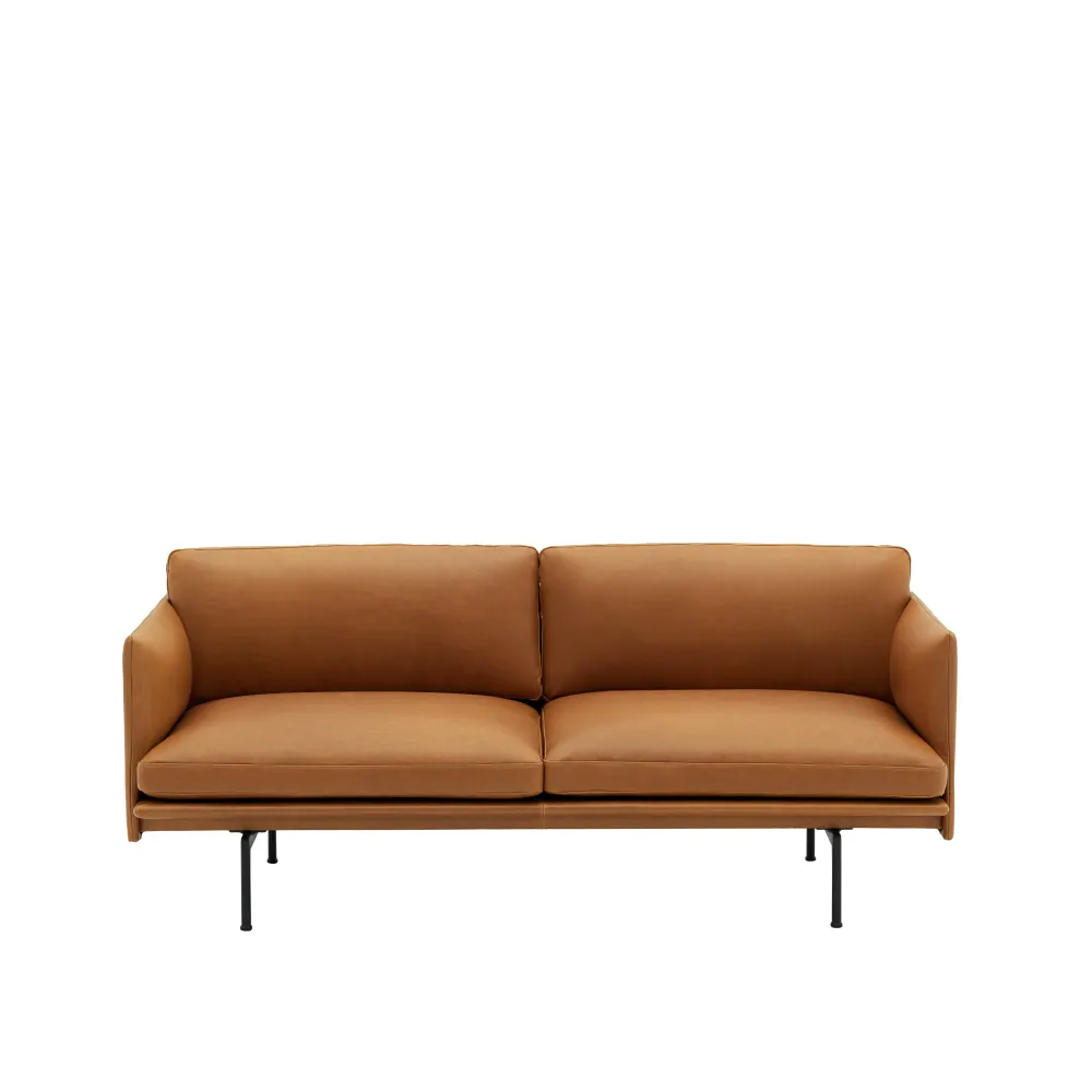 Sofa 2-osobová OUTLINE z koniakové kůže s černým podstavcem