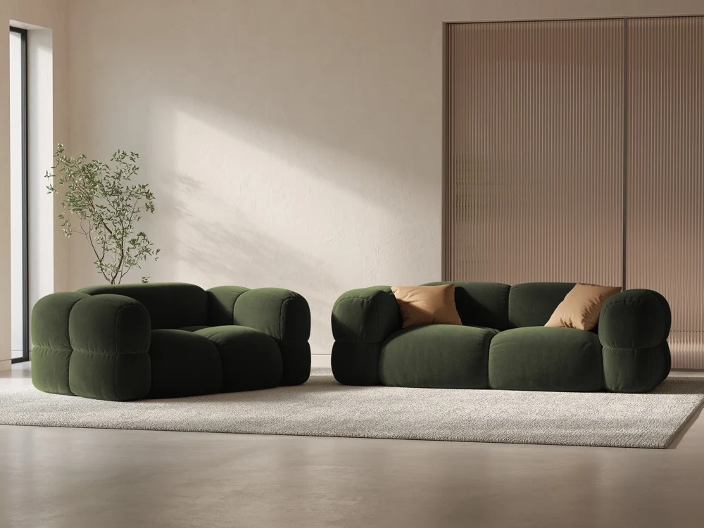 Sofa 3-osobová sametová LORETTO zelená