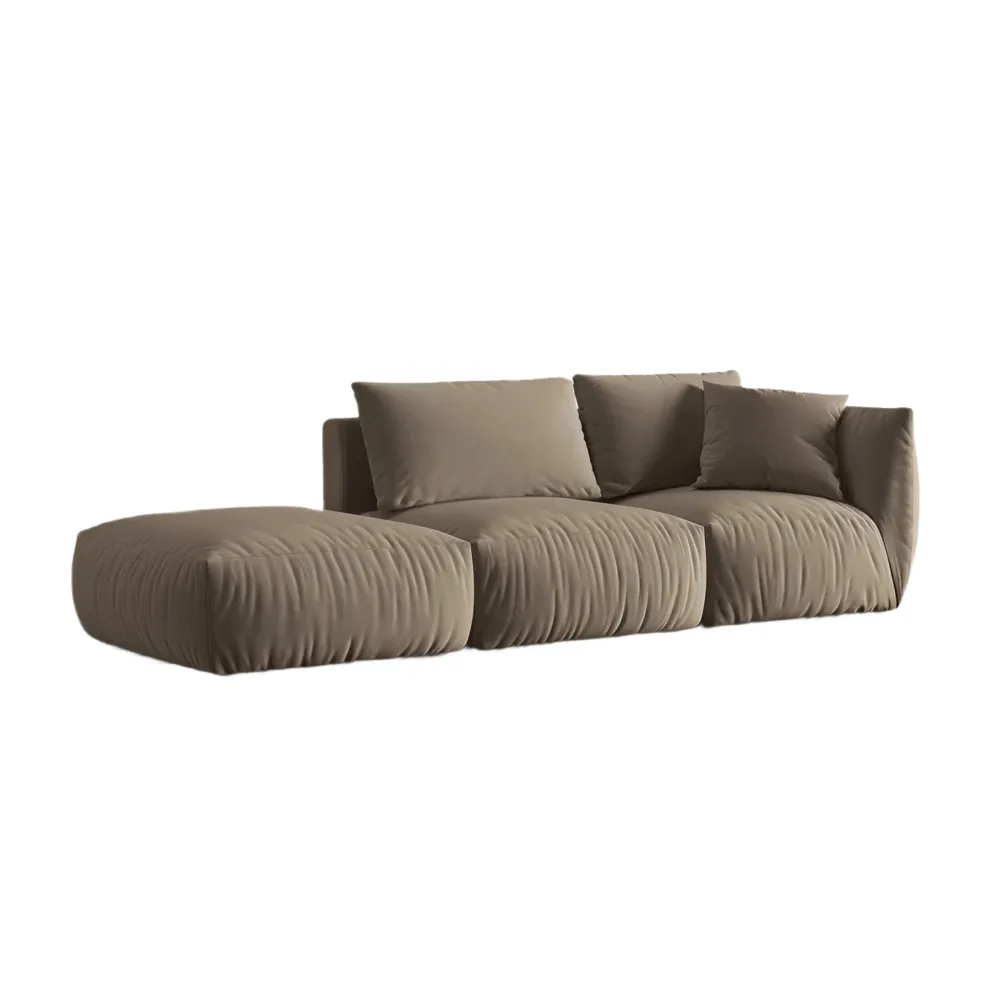 Sofa modulární sametová 3-místná levostranná CHRIS světle hnědá