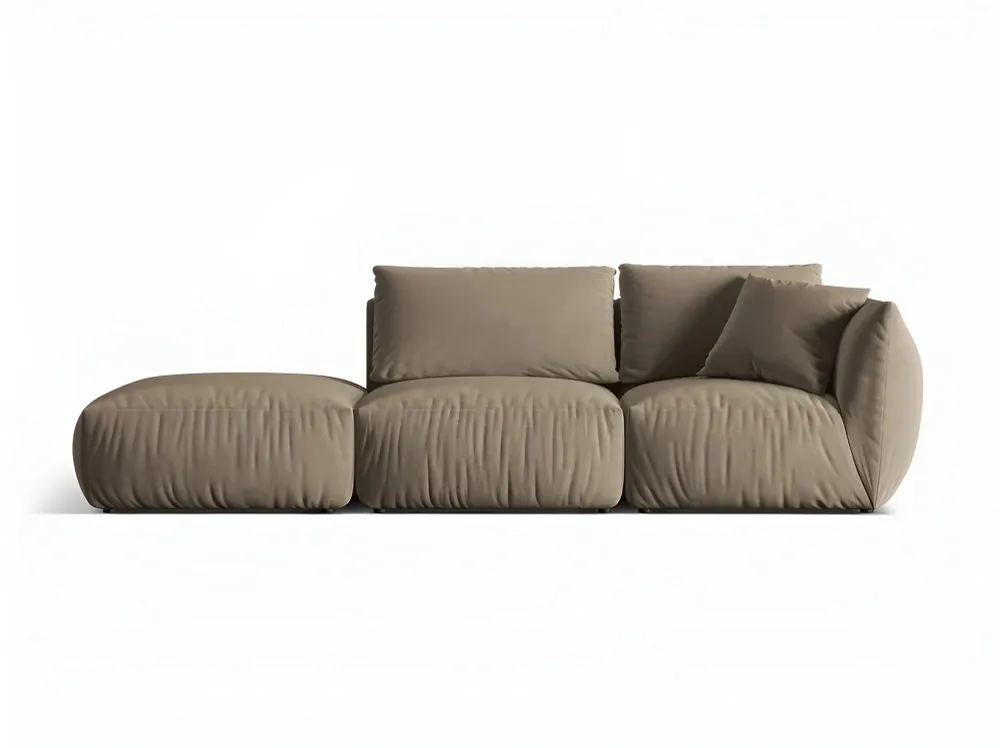 Sofa modulární sametová 3-místná levostranná CHRIS světle hnědá