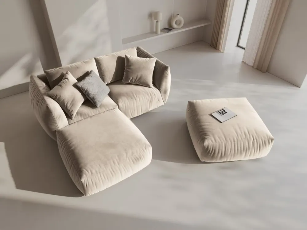 Sofa modulární sametová CHRIS - široký levý prvek ecru