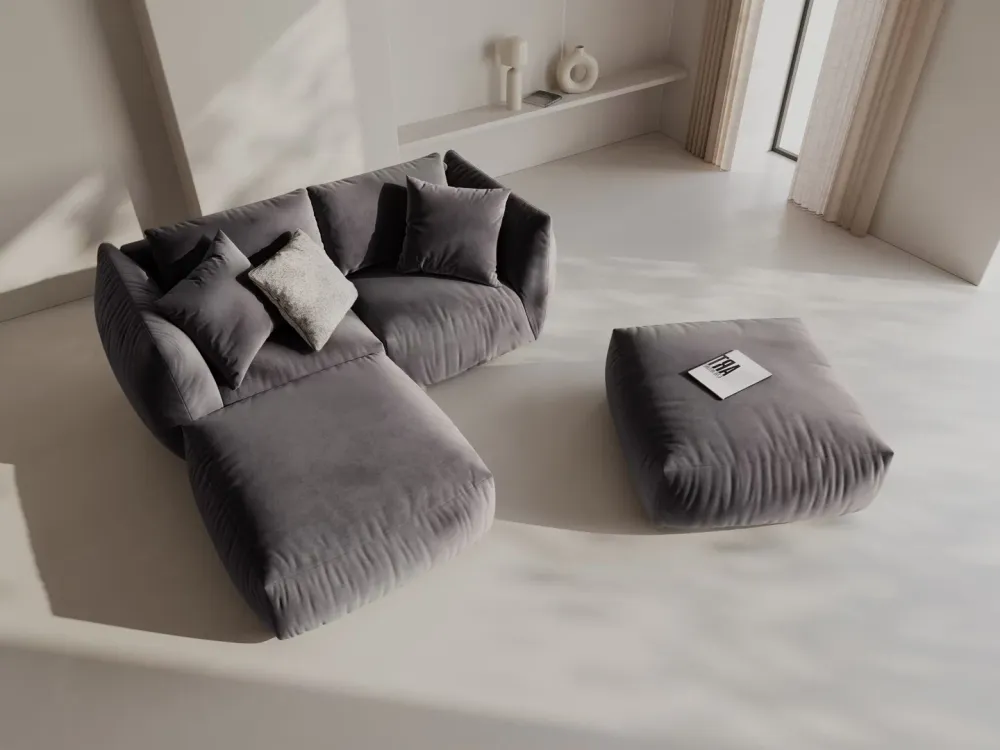 Sofa modulární sametová CHRIS - široký levý prvek šedý