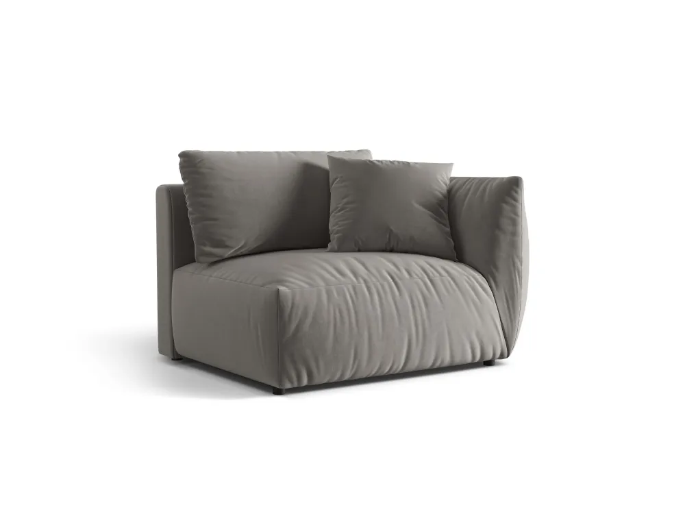 Sofa modulární sametová CHRIS - široký pravý prvek šedý