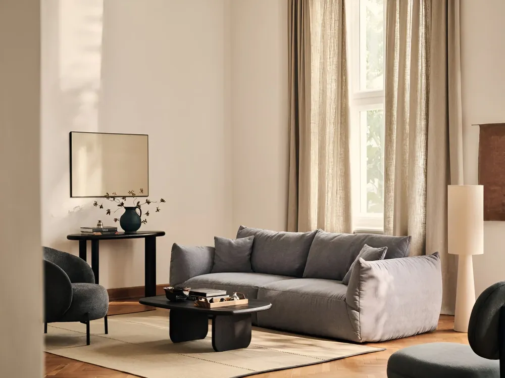 Sofa modulární sametová CHRIS - široký středový prvek šedý