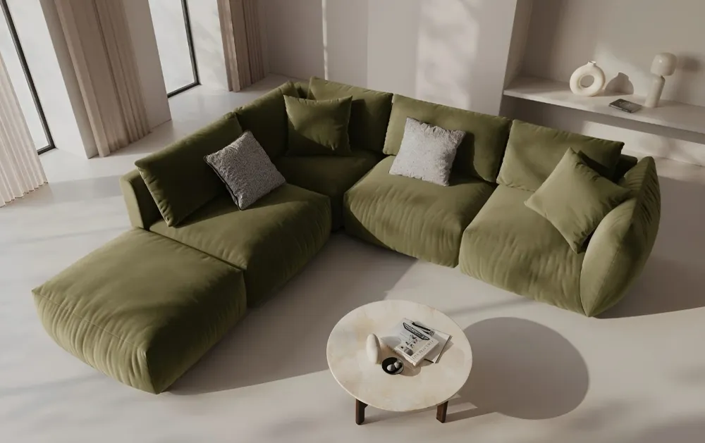 Sofa modulární sametová CHRIS - levý prvek světle zelený