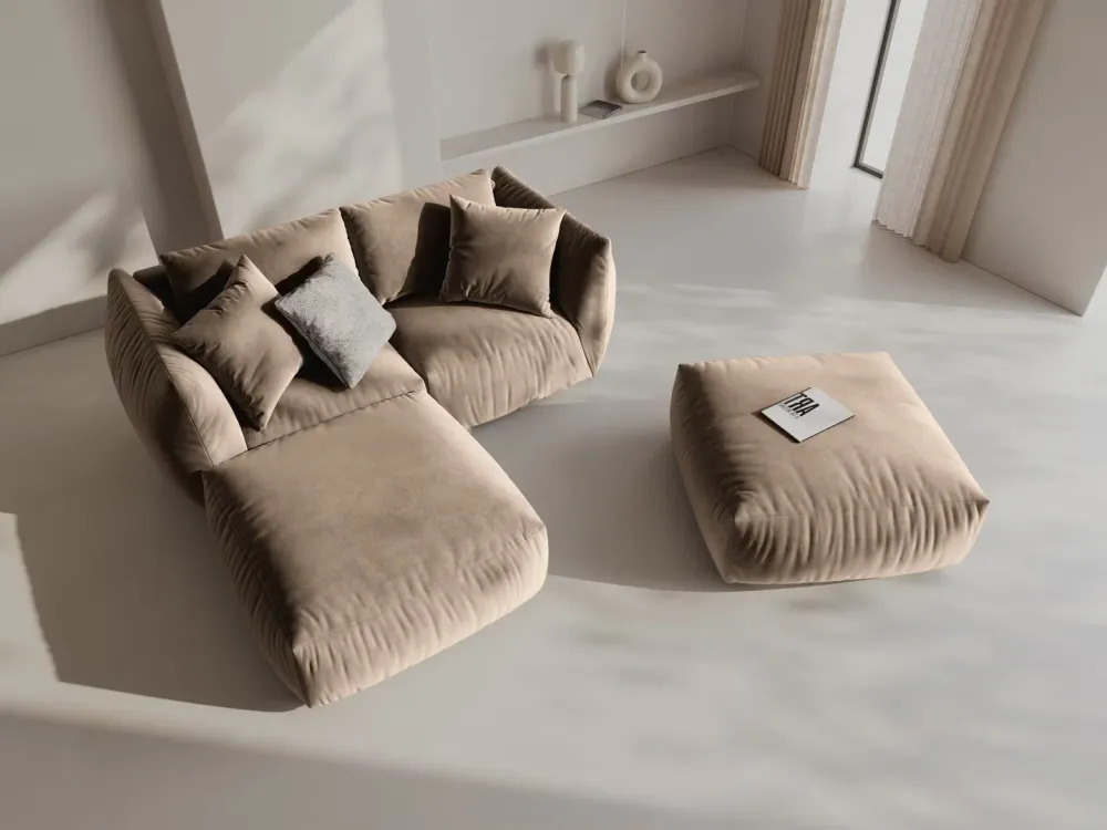 Sofa modulární sametová CHRIS - levý prvek světle hnědý