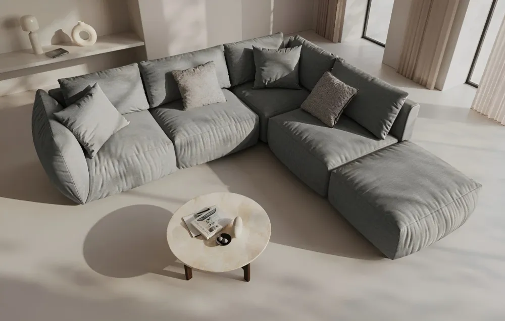 Sofa modulární sametová CHRIS - pravý prvek šedý