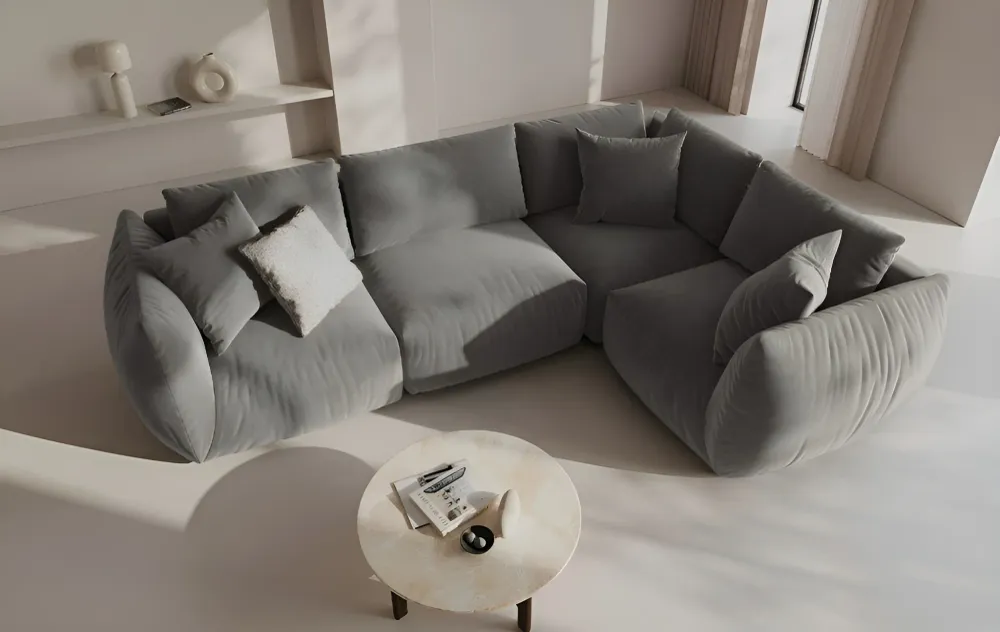 Sofa modulární sametová CHRIS - rohový prvek šedý