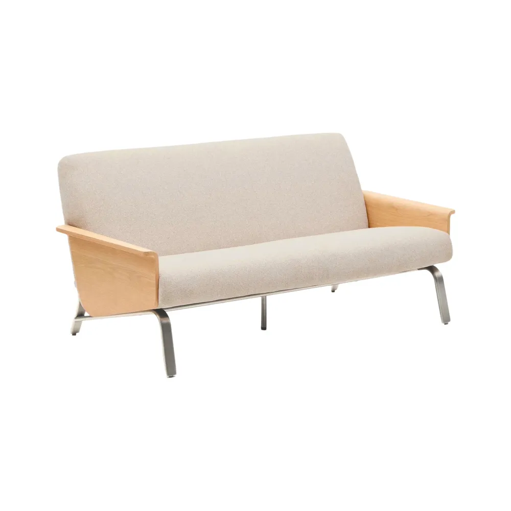 Sofa pro 2 osoby AMSEN béžová se dřevotřískou z dubu ocelovým podstavcem