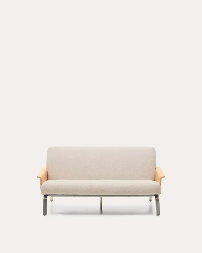 Sofa pro 2 osoby AMSEN béžová se dřevotřískou z dubu ocelovým podstavcem