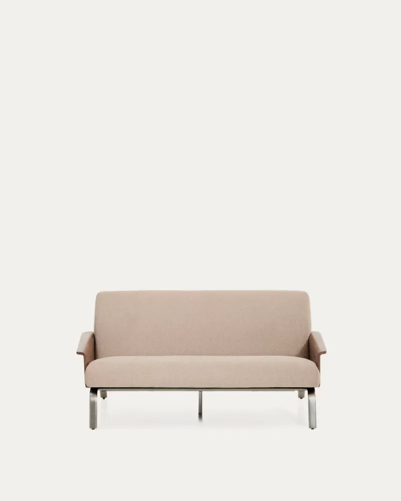 Sofa pro 2 osoby AMSEN světle hnědá s ořechovou překližkou ocelovým podstavcem