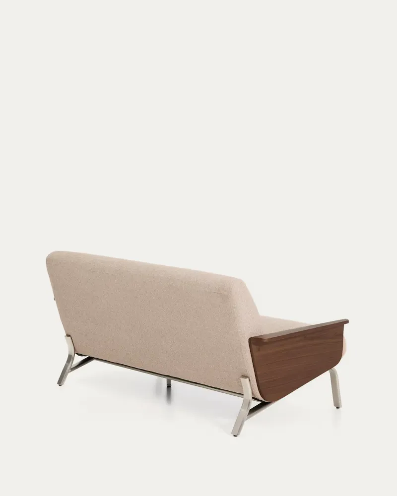 Sofa pro 2 osoby AMSEN světle hnědá s ořechovou překližkou ocelovým podstavcem