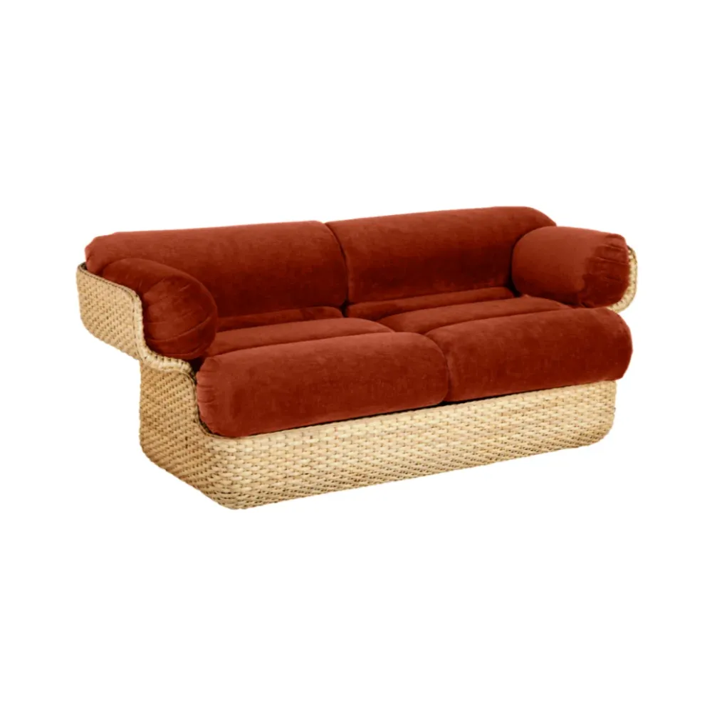Sofa pro 2 osoby BASKET bordová s ratanem