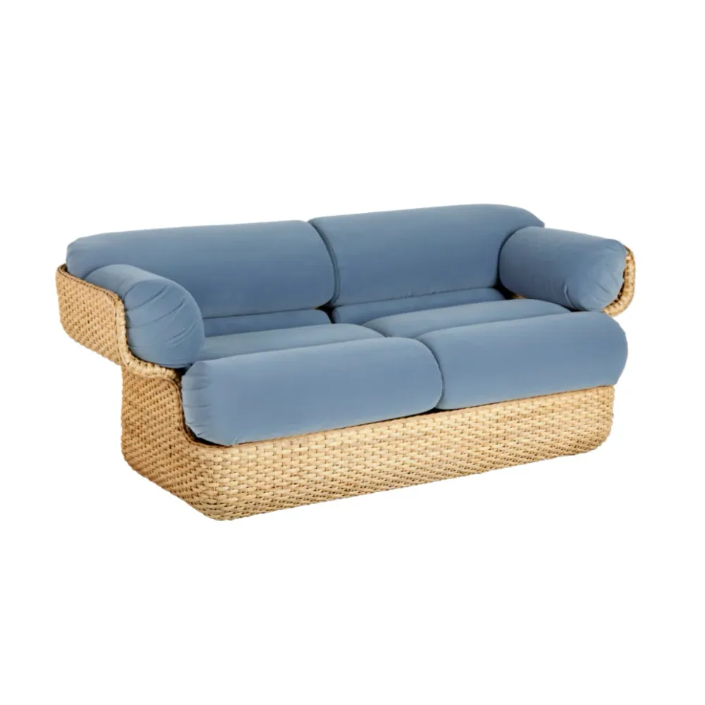 Sofa pro 2 osoby BASKET modrá s ratanem