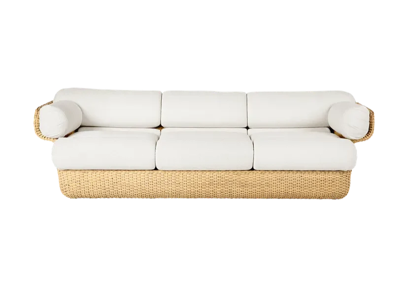 Sofa pro 3 osoby BASKET bílá s ratanem