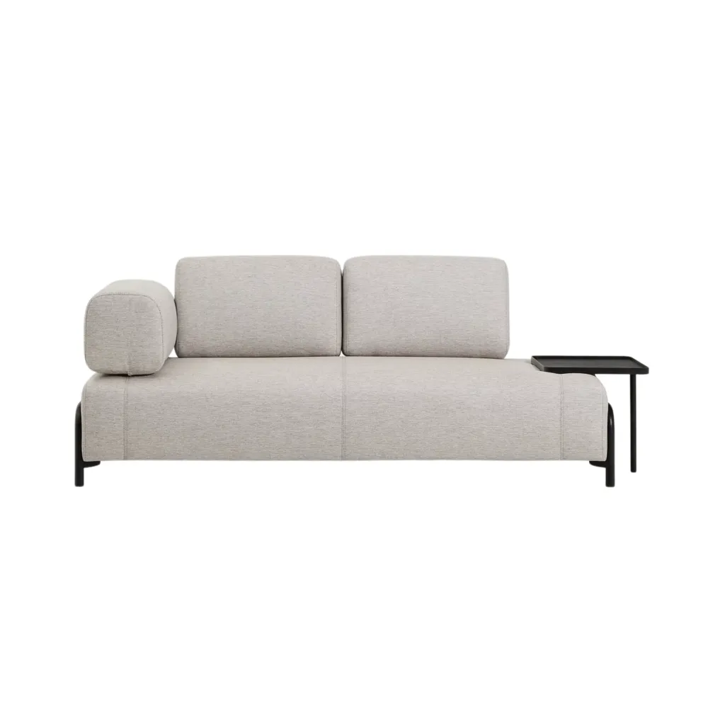 Sofa pro 2 osoby levostranná s policí COMPO šedobéžová s černým podstavcem