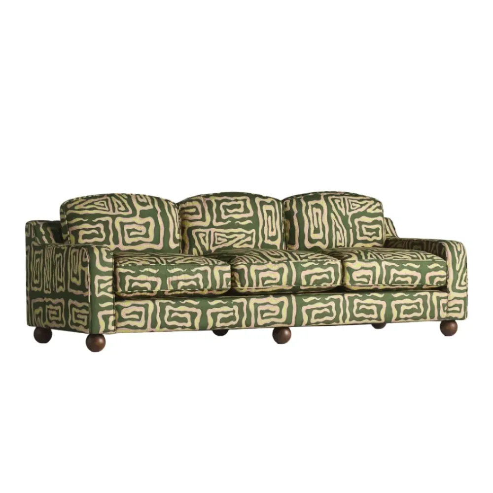 Sofa pro 3 osoby LOLA zelená s béžovým vzorem