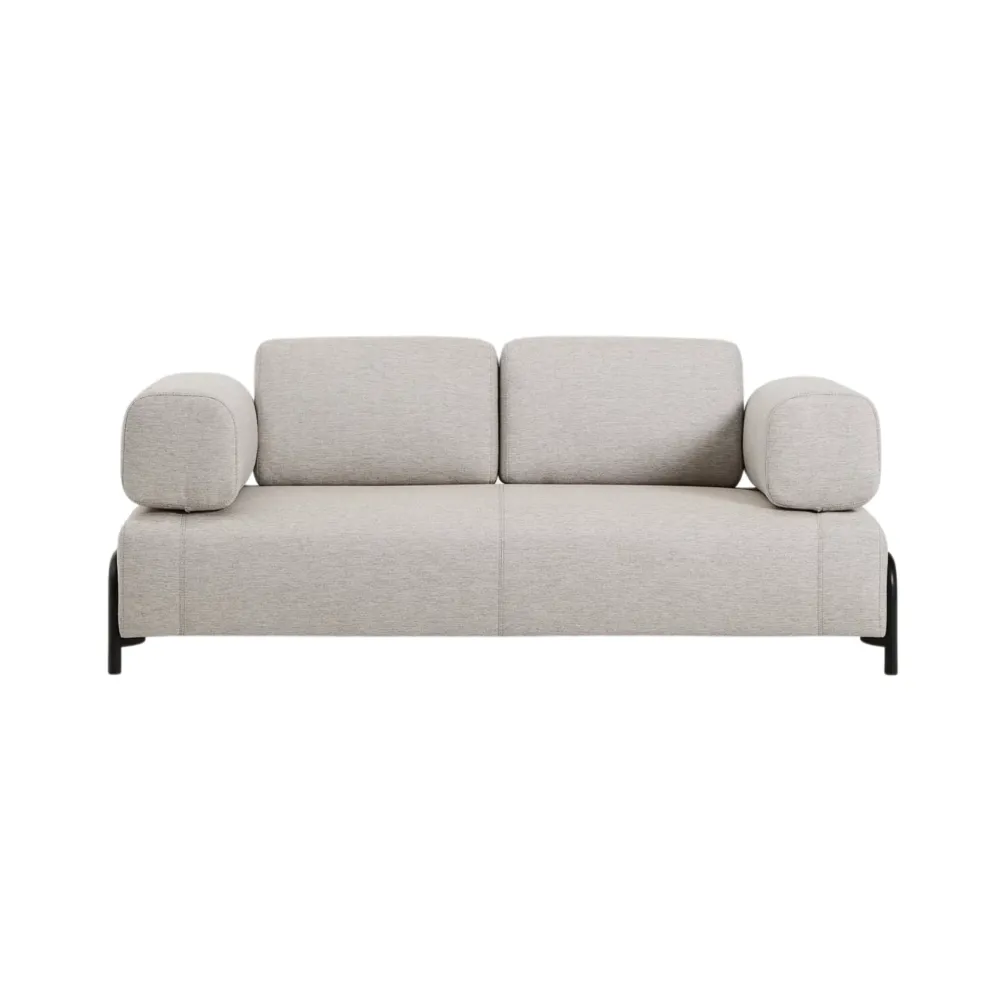 Sofa pro 2 osoby s opěrkami COMPO šedobéžová s černým podstavcem