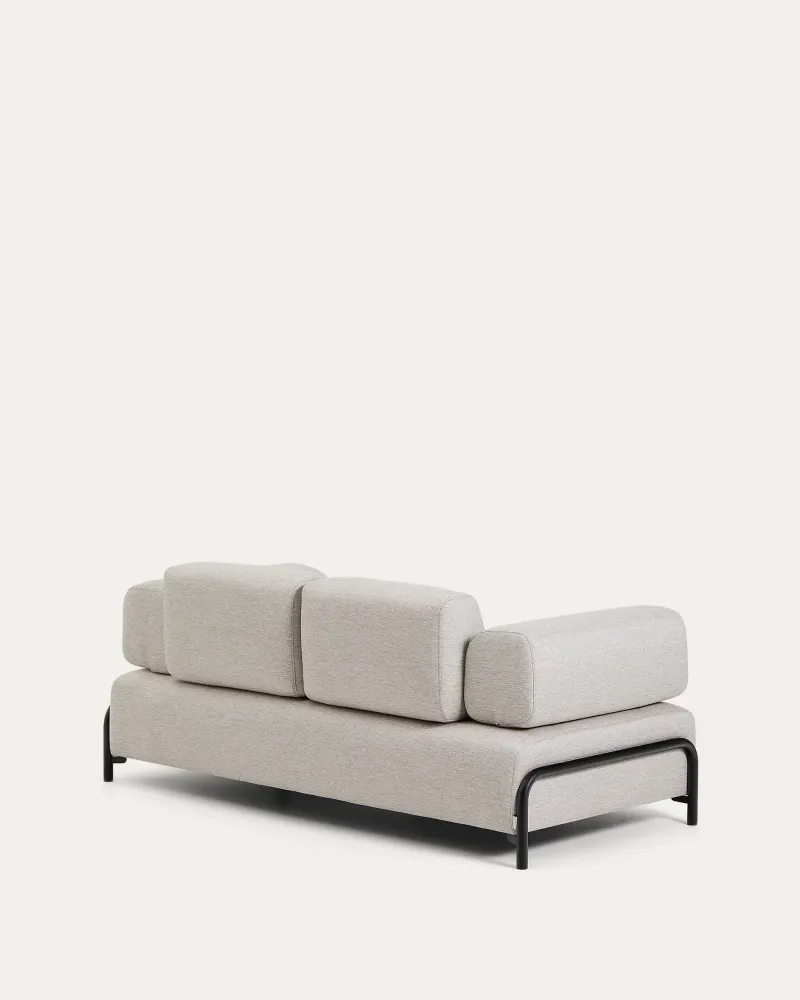 Sofa pro 2 osoby s opěrkami COMPO šedobéžová s černým podstavcem