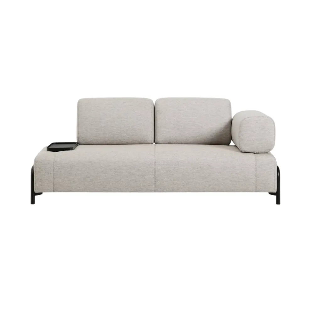 Sofa pro 2 osoby pravostranná s podnosem COMPO šedobéžová s černým podstavcem