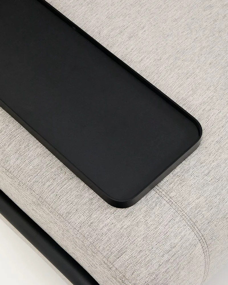 Sofa pro 2 osoby pravostranná s podnosem COMPO šedobéžová s černým podstavcem