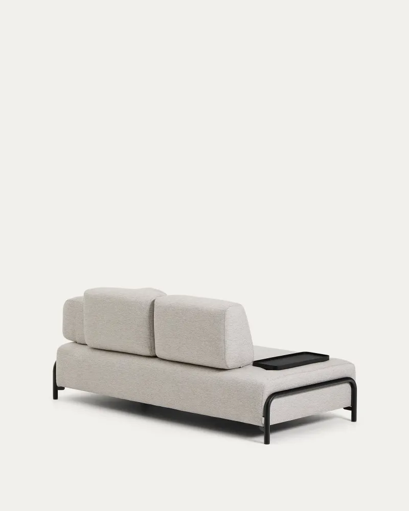 Sofa pro 2 osoby pravostranná s podnosem COMPO šedobéžová s černým podstavcem