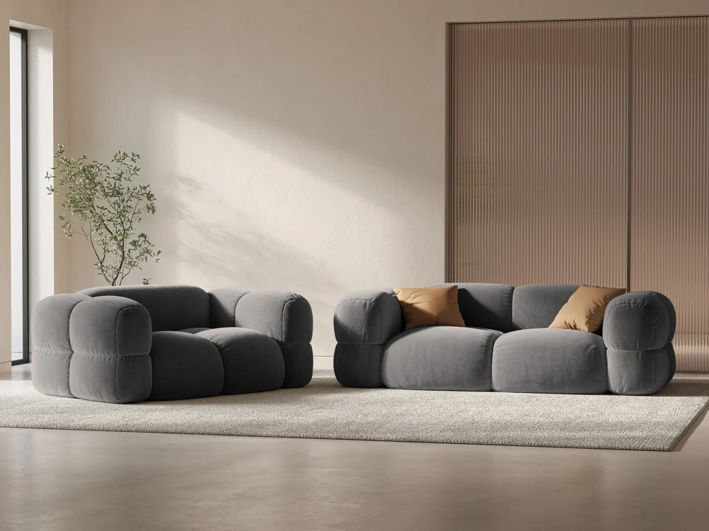 Sofa pro 3 osoby sametová LORETTO šedá