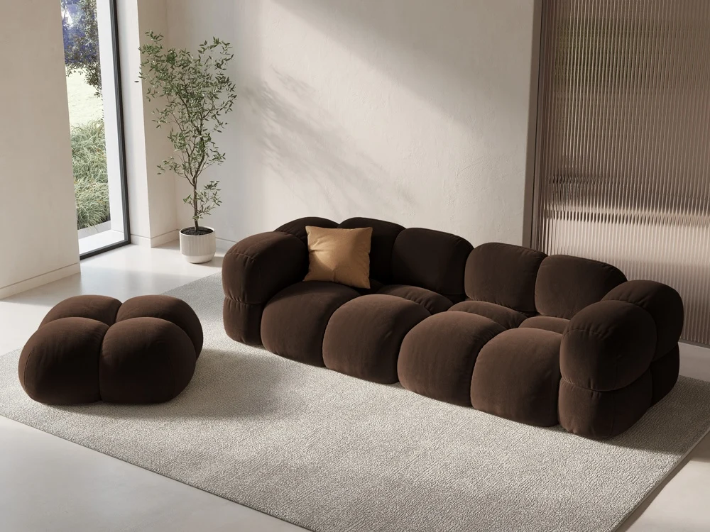 Sofa pro 4 osoby sametová LORETTO čokoládová