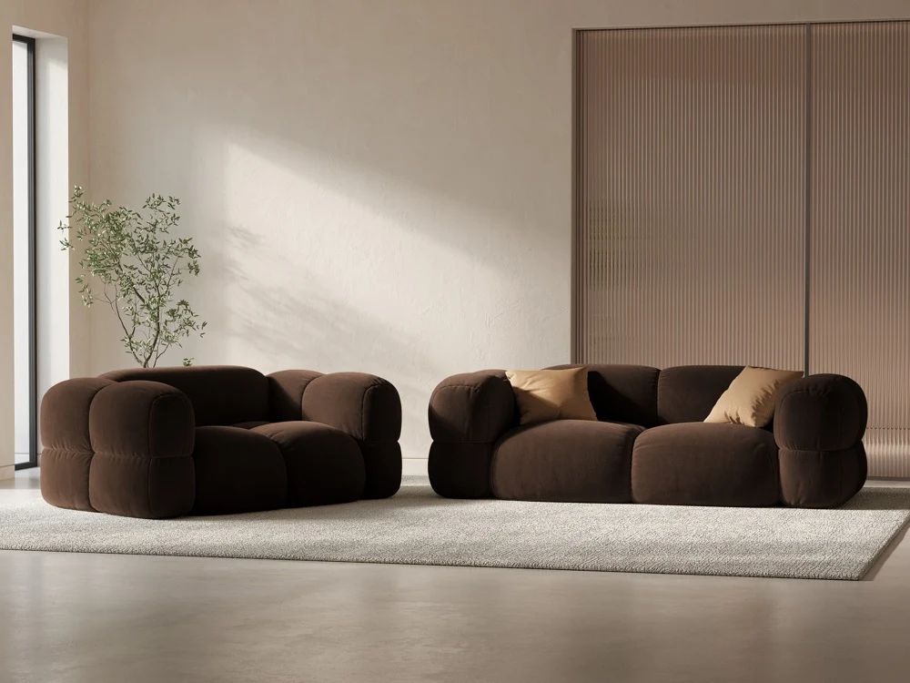 Sofa pro 2 osoby sametová LORETTO čokoládová