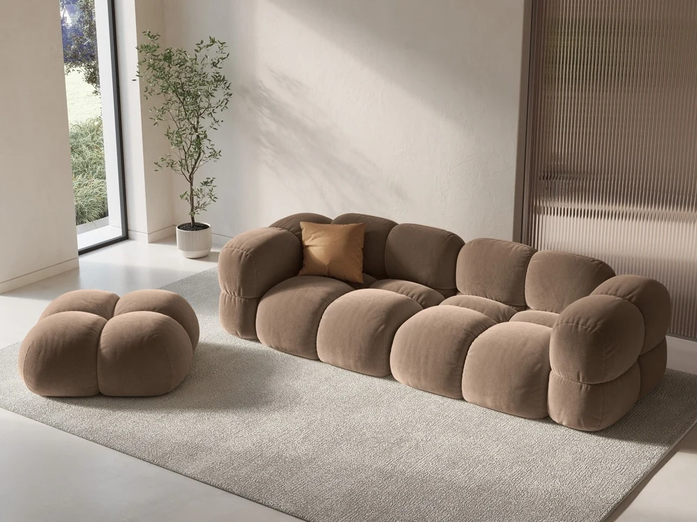Sofa pro 4 osoby sametová LORETTO tmavě béžová