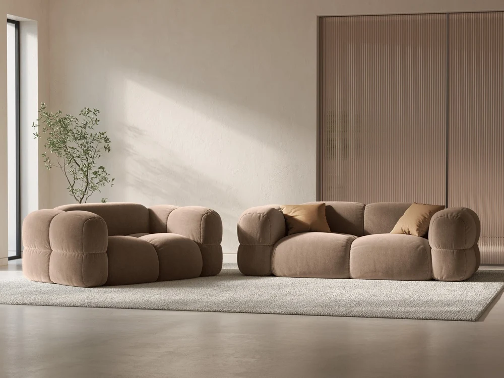 Sofa pro 2 osoby sametová LORETTO tmavě béžová