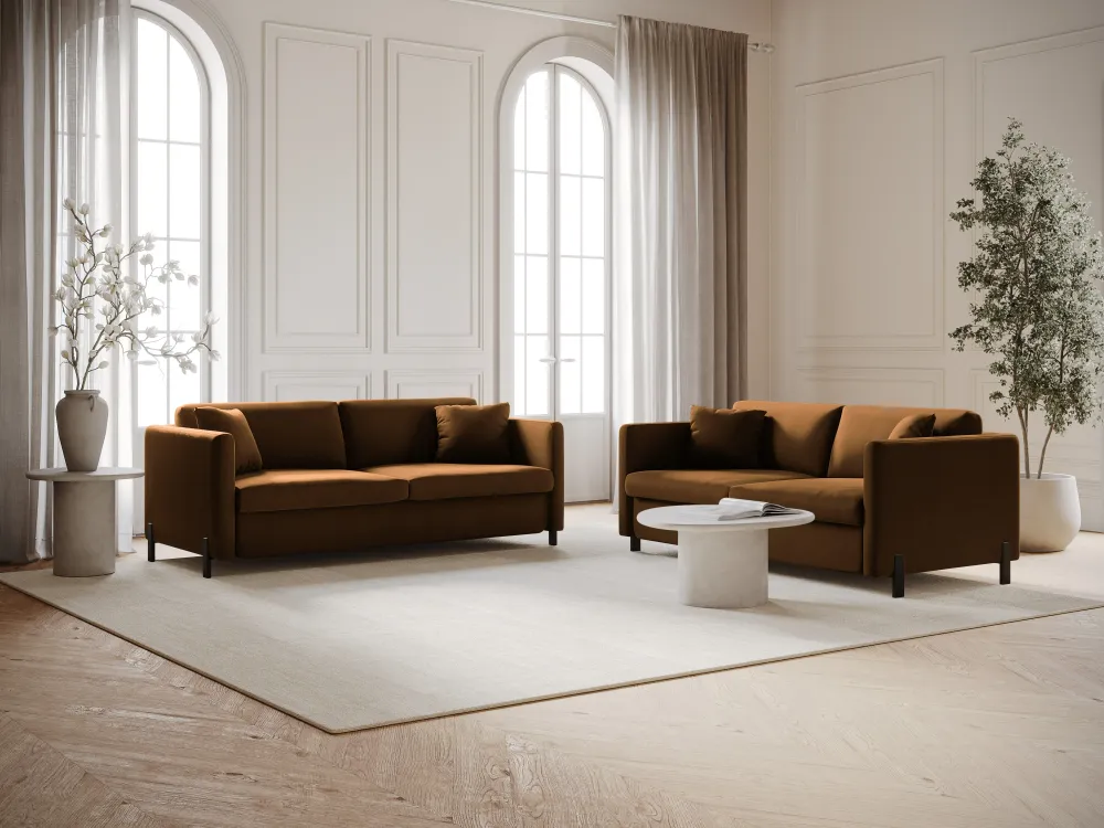 Sofa sametová 2-osobová s funkcí spaní GLORIA hnědá