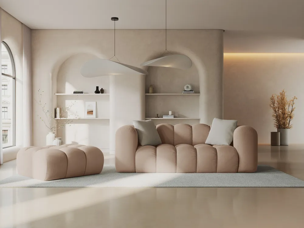 Sofa sametová 2-osobová HALLEY béžová