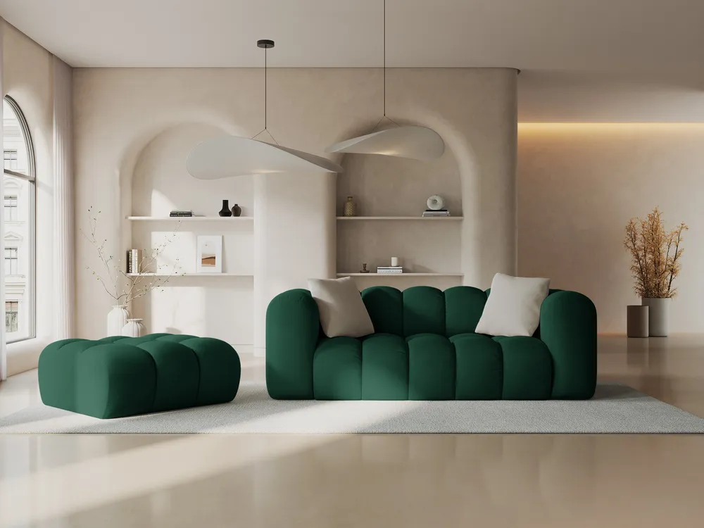 Sofa sametová 2-osobová HALLEY lahvově zelená