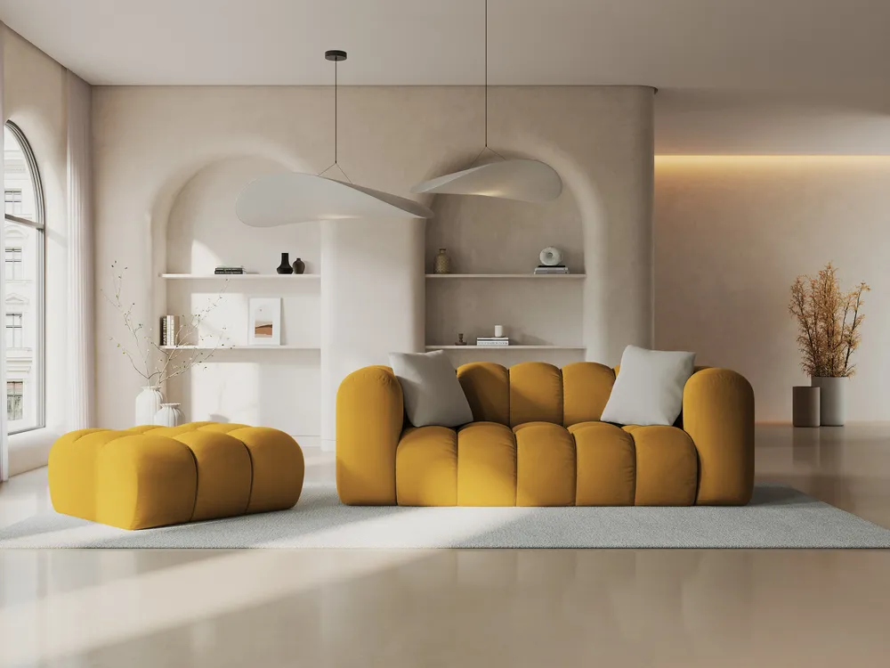 Sofa sametová 2-osobová HALLEY žlutá