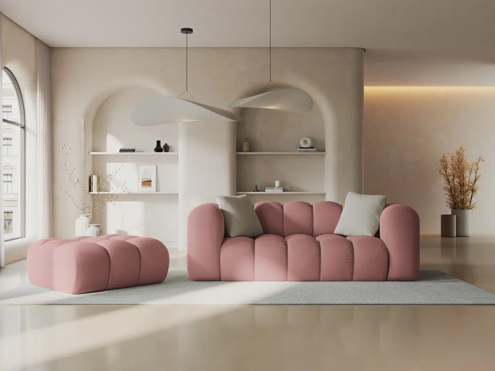 Sofa sametová 2-osobová HALLEY růžová