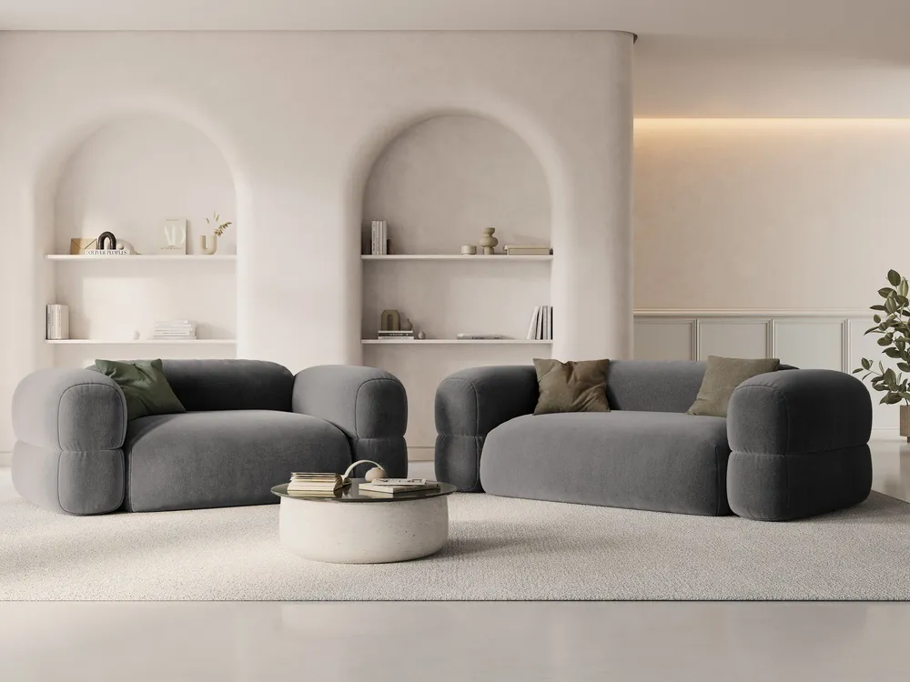 Sofa sametová 2-osobová ROGER šedá