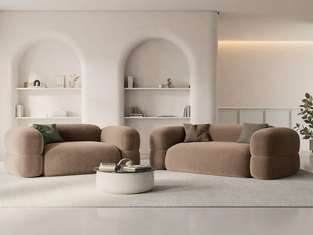 Sofa sametová 3-místná ROGER tmavě béžová