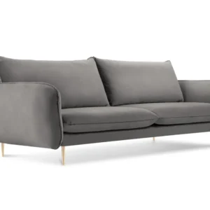 Sofa sametová 3-místná VIENNA světle šedá se zlatým podstavcem