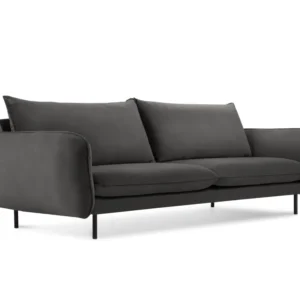 Sofa sametová 3-místná VIENNA tmavě šedá s černým podstavcem
