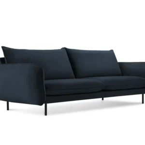 Sofa sametová 3-místná VIENNA tmavě modrá s černým podstavcem