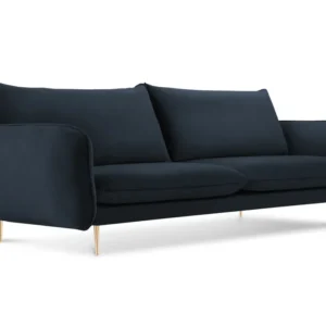 Sofa sametová 3-místná VIENNA tmavě modrá se zlatým podstavcem