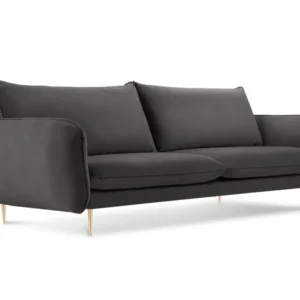 Sofa sametová 3-místná VIENNA tmavě šedá se zlatým podstavcem