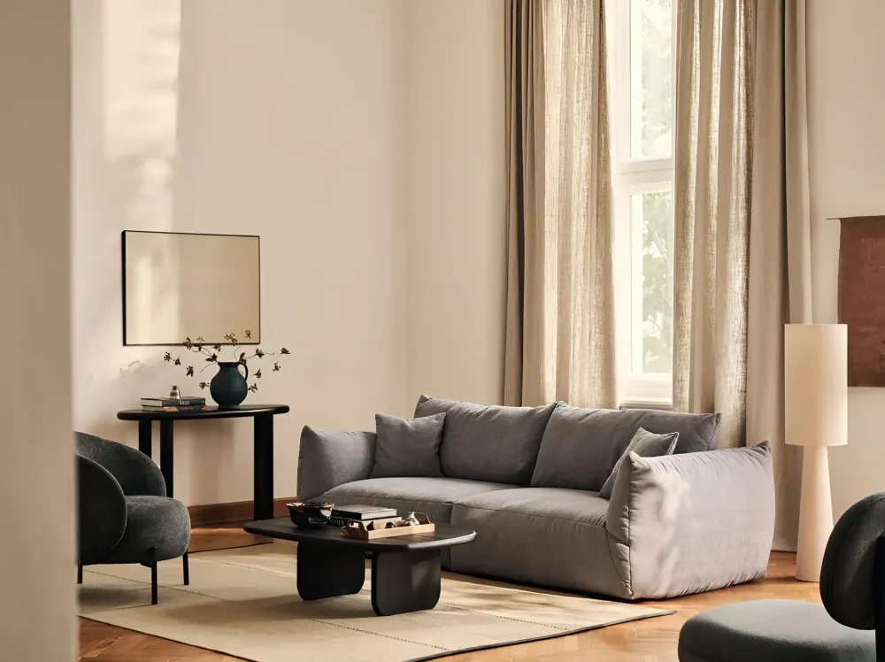 Sofa sametová 3-osobová CHRIS tmavě šedá
