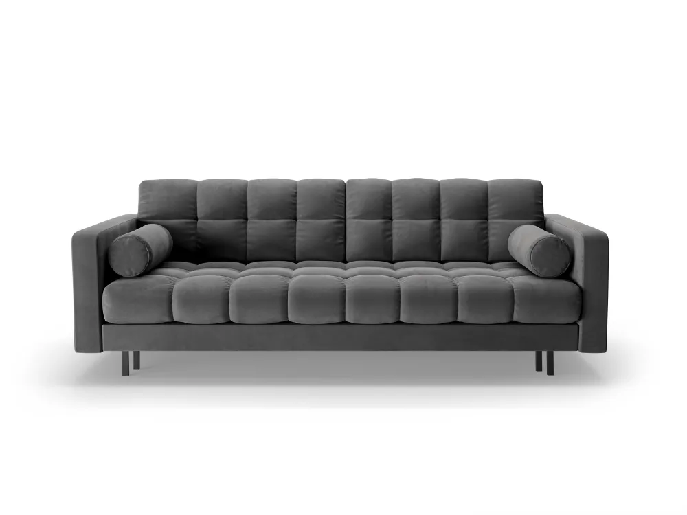 Sofa sametová 3-osobová s funkcí spaní BALI šedá s černým podstavcem