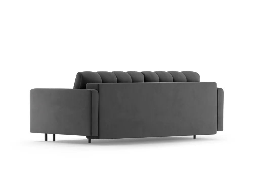 Sofa sametová 3-osobová s funkcí spaní BALI šedá s černým podstavcem