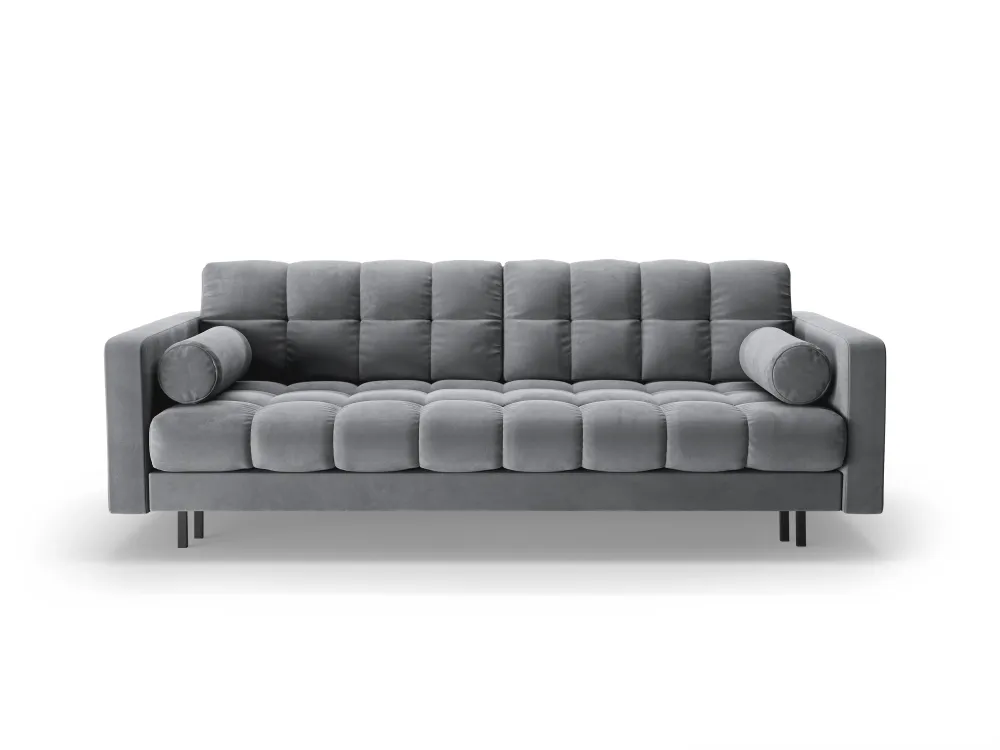Sofa sametová 3-osobová s funkcí spaní BALI světle šedá s černým podstavcem