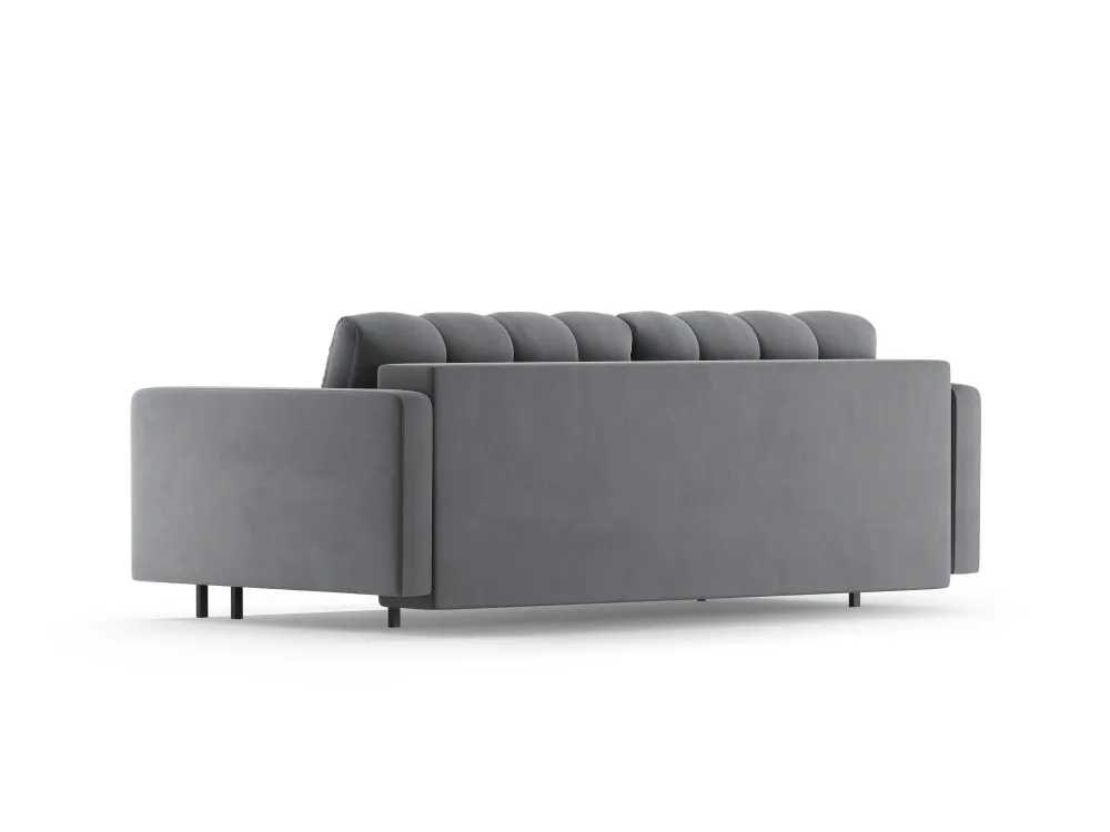 Sofa sametová 3-osobová s funkcí spaní BALI světle šedá s černým podstavcem