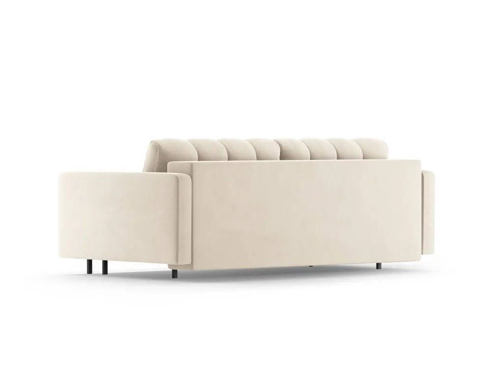 Sofa sametová 3-osobová s funkcí spaní BALI světle béžová s černým podstavcem