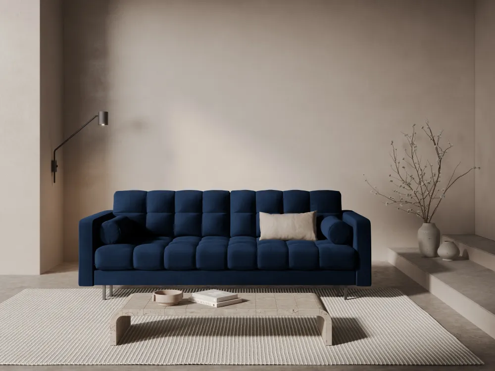 Sofa sametová 3-osobová s funkcí spaní BALI královská modrá s černým podstavcem